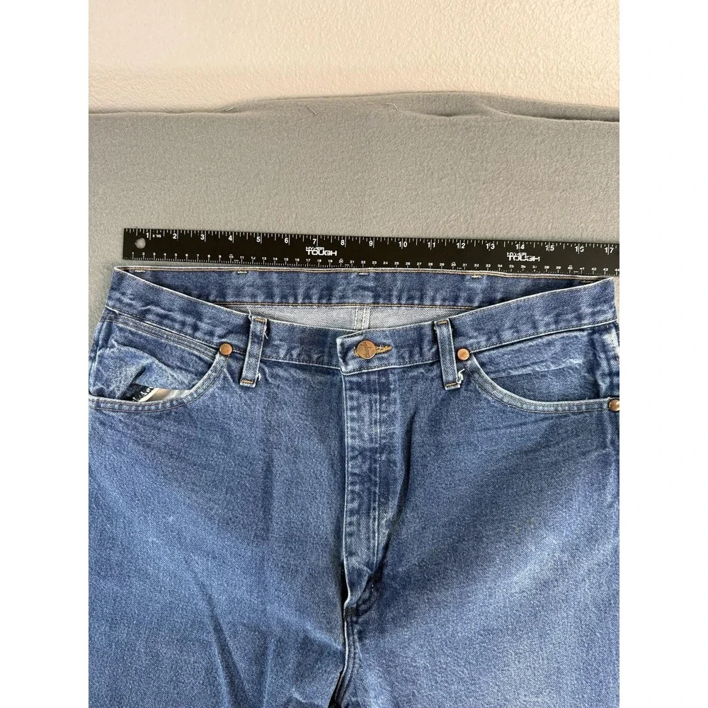 Wrangler Cowboy Cut Jeans Mens 30x36 Med Wash Blue Distressed Denim 13MWZPW